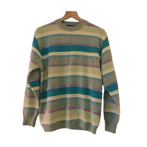 Monte Carlo Mens Striped Sweater Size 42 Green Wool Blend Casual Preppy